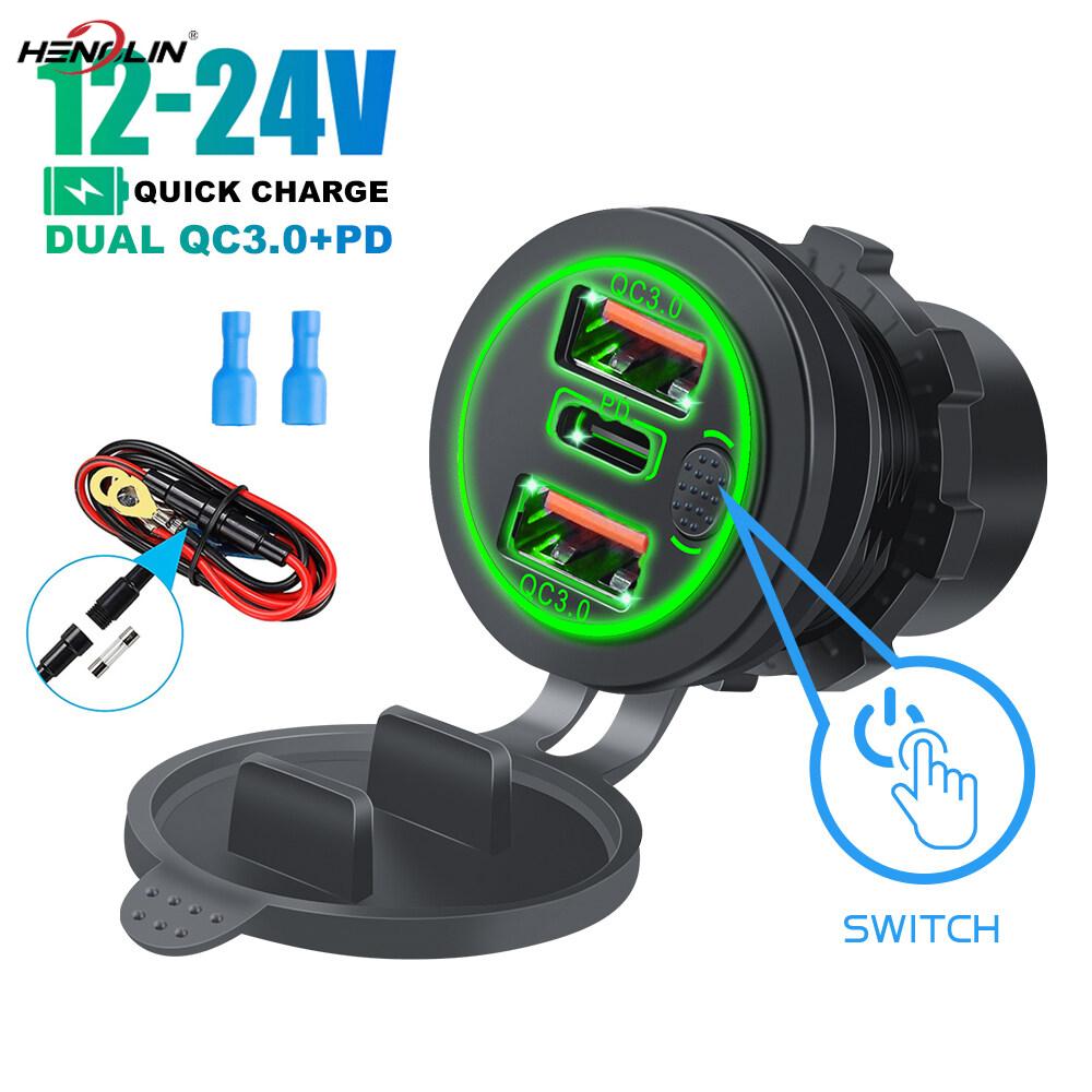 Bộ Sạc Xe Hơi Nhanh 3 Cổng 60W Ổ Cắm PD USB Type C Có Công Tắc Cảm Ứng Với Đèn LED Bộ Chuyển Đổi Xe Hơi Nhanh Cho Điện Thoại