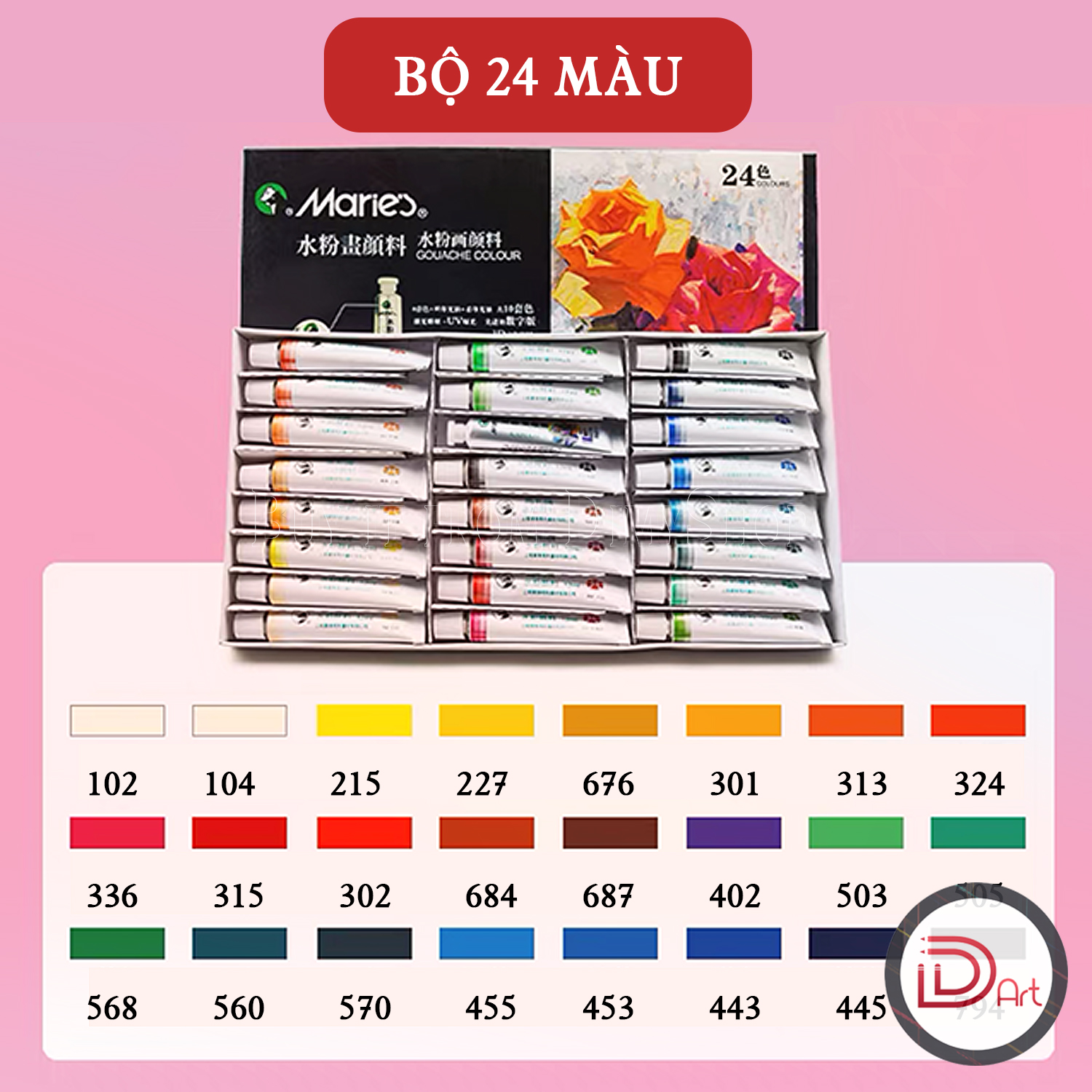 Bộ Màu Gouache MARIE's 12/18/24/36 Màu (Hộp Giấy 12ml)