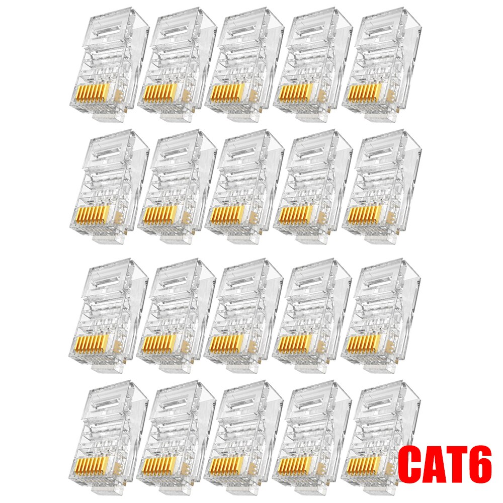 20Pcs CAT6 RJ45 Connectors Gigabit Network Cable Modular Plug Adapters 8P8C Gold Plated Ethernet Wire Line Converter for PC Hardware Cables Accessories
