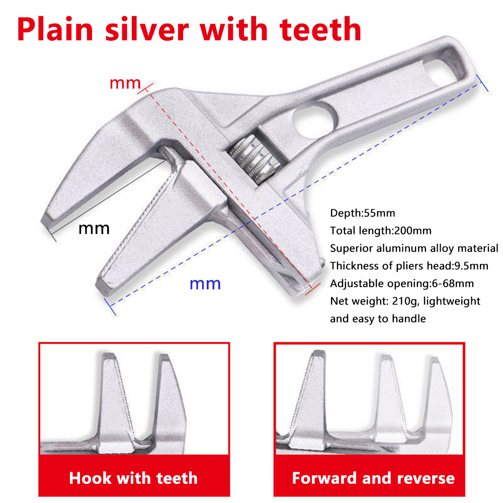 DM Bathroom wrench large opening maintenance installation of air conditioner drainer pipe multi-functional short handle adjustable wrench tool