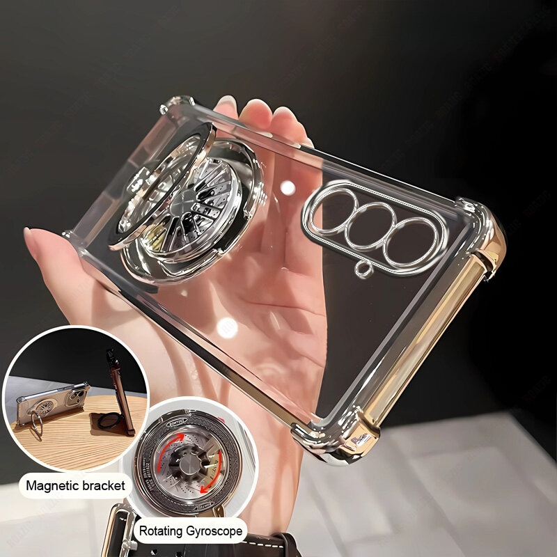 lthmy for Samsung Galaxy S24 5G clear casing thickened Four Corners drop-resistant shockproof alate fidgety spinner stand Holder soft edge plating TPU phone back cover.
