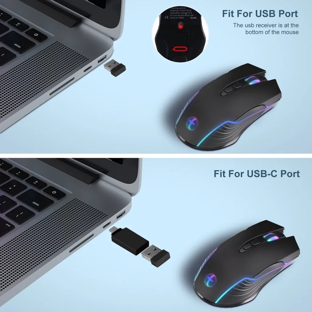 2.4G Chuột không dây Type-C cho Macbook máy tính xách tay máy tính im lặng bấm chuột Chuột không dây có thể sạc chuột không dây Plug and Play