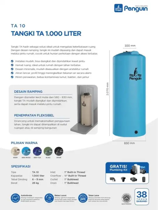 Tangki Air Ramping Penguin 1000 Liter - Tandon | Toren Slim TA 10 ...