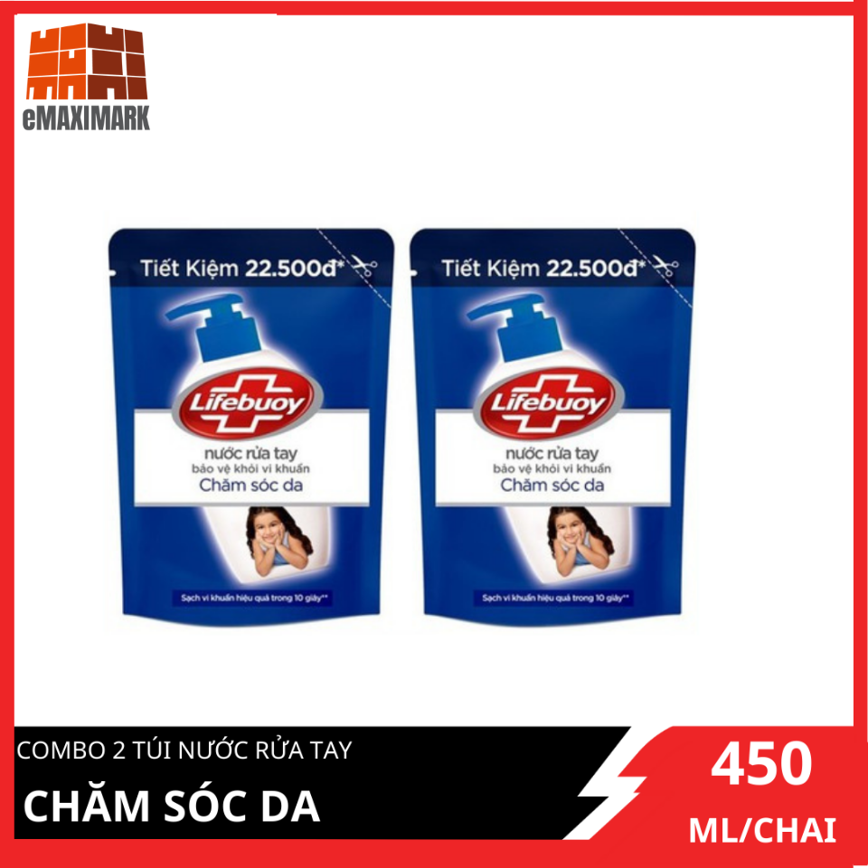 Combo 2 Nước Rửa Tay Lifebuoy Chăm Sóc Da (Xanh) Túi 400G