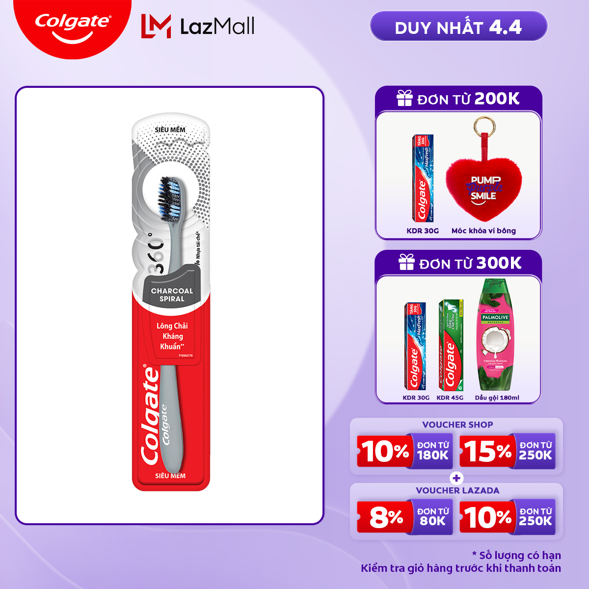 Bàn chải Colgate 360 than hoạt tính kháng vi khuẩn Charcoal Spiral lông chải xoắn kép
