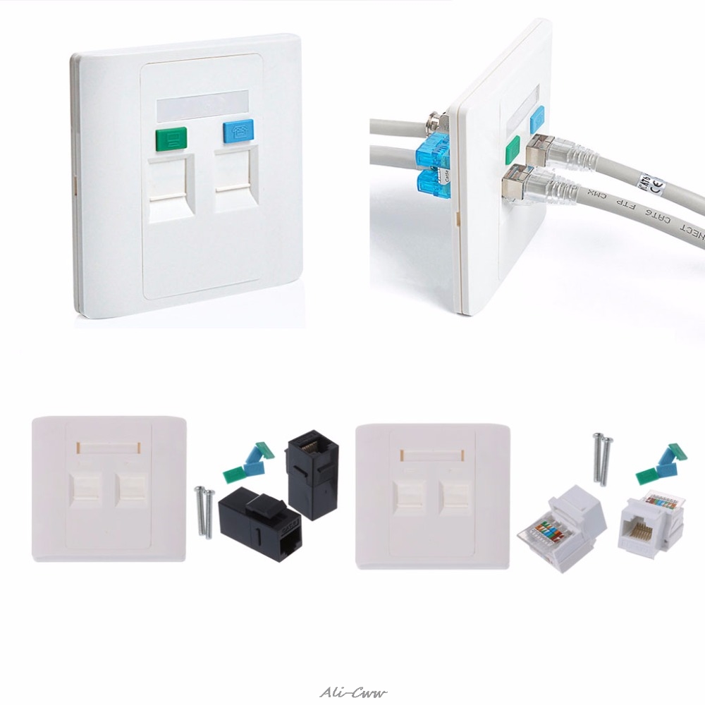 【VogueVenture】2 Ports CAT5e / CAT6 Modules RJ45 jack Network Wall Plate With Female to Female Connector. 