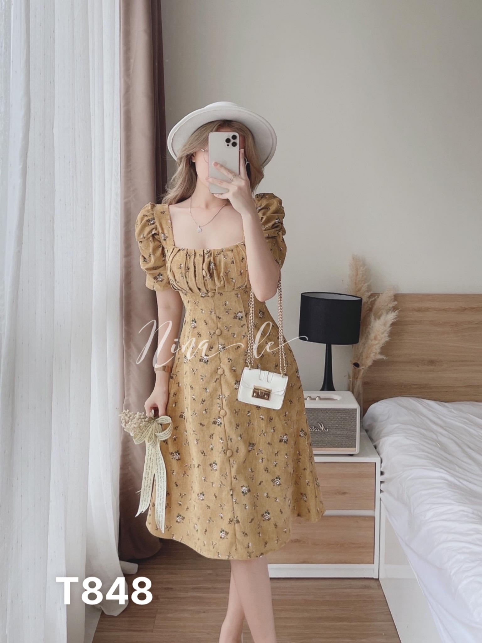 [Freeship]Đầm Lụa hoa Suông Dài Xếp Li ngực có mút Mia Storie