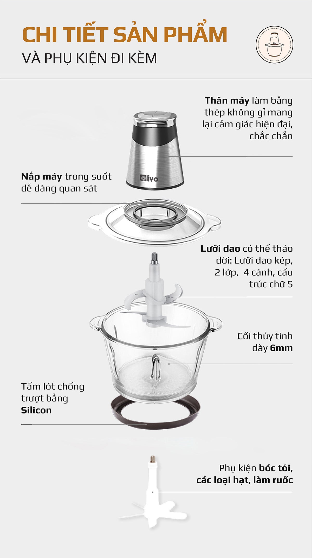 Máy xay thịt thực phẩm đa năng - Cối xay thịt mini - BH 12 THÁNG