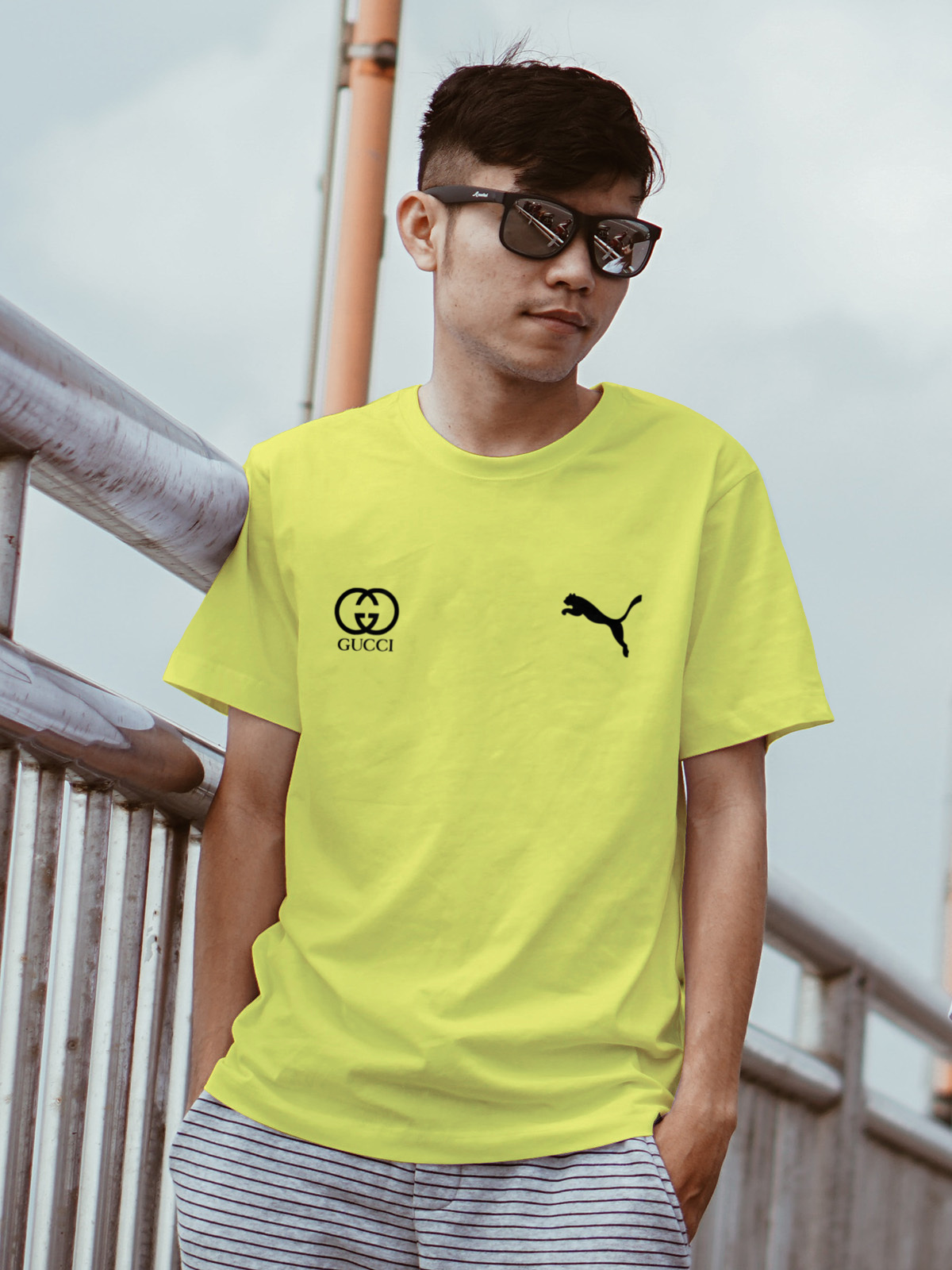 Stylish Short Sleave double logo print T-Shirt For Men - OXB.