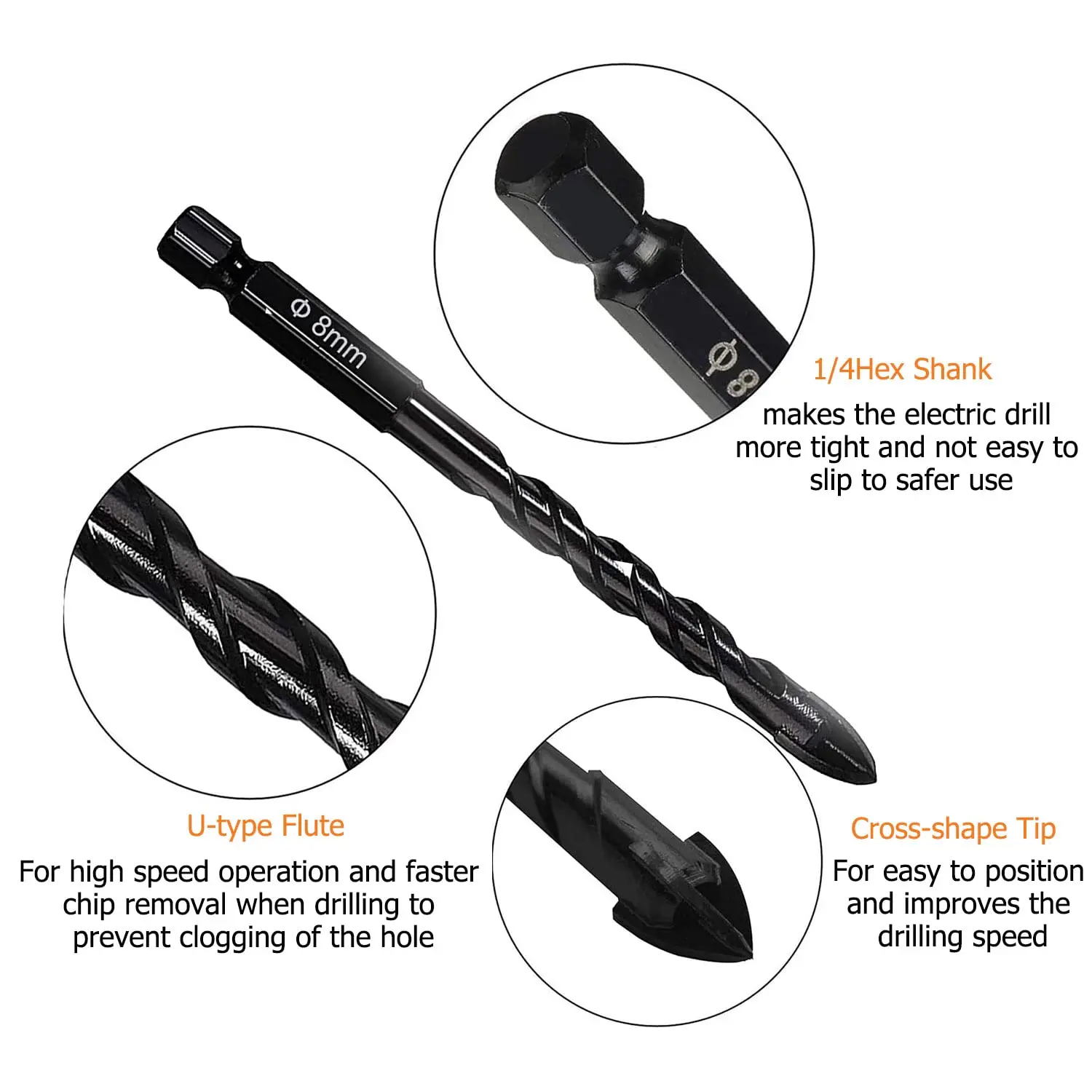 3-12mm Cross Hex Tile Drill Bits Set Hard Alloy Triangle Stone Glass Ceramic Concrete Drill Bit Extension Hole Opener Universal Tool