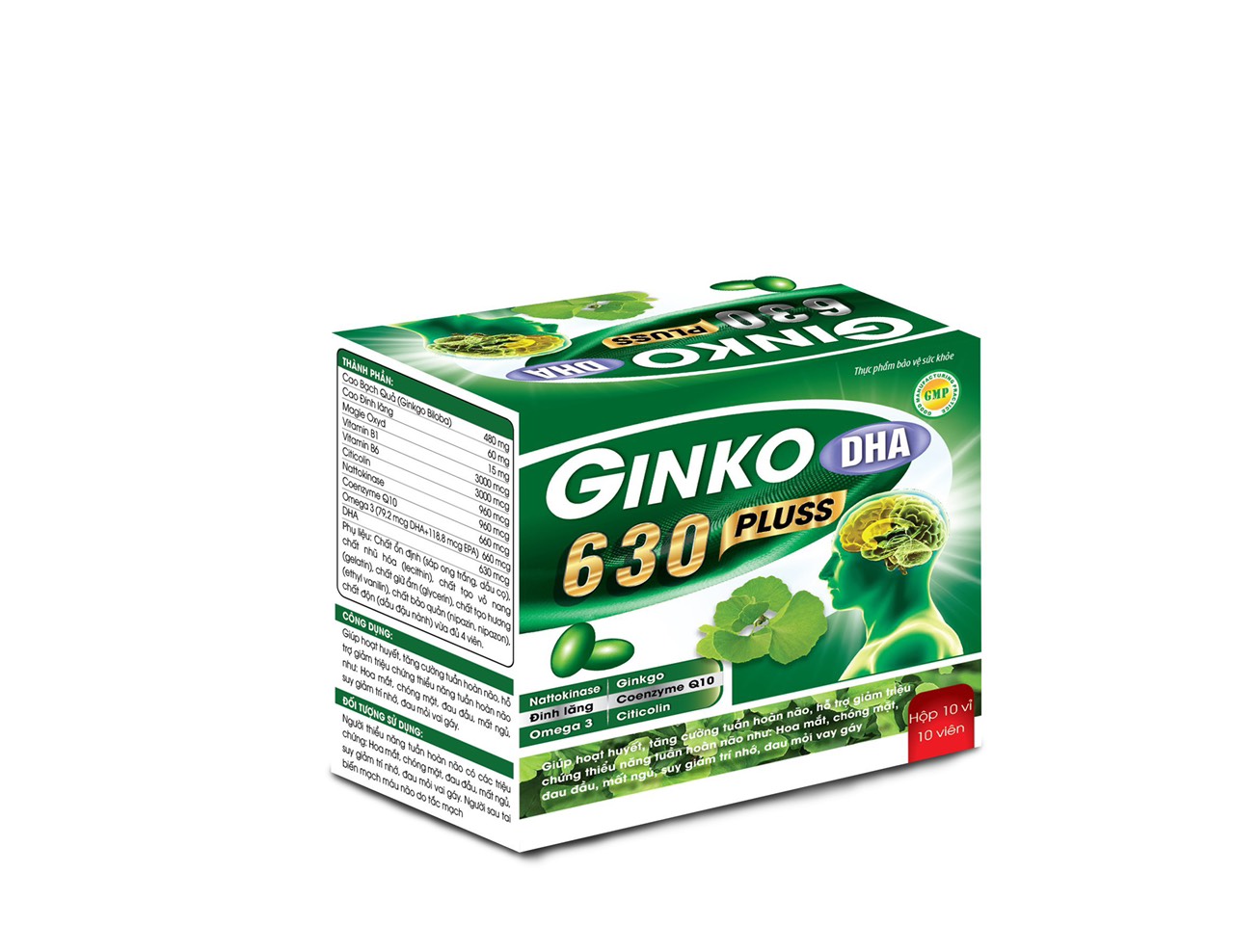 Viên Uống Bổ Não Ginko DHA 630 Pluss - France Group - Giúp Tăng Cường Lưu Thông Máu Não, Hỗ Trợ Giảm Di Chứng Sau Tai Biến Mạch Máu Não- Hộp 100 Viên
