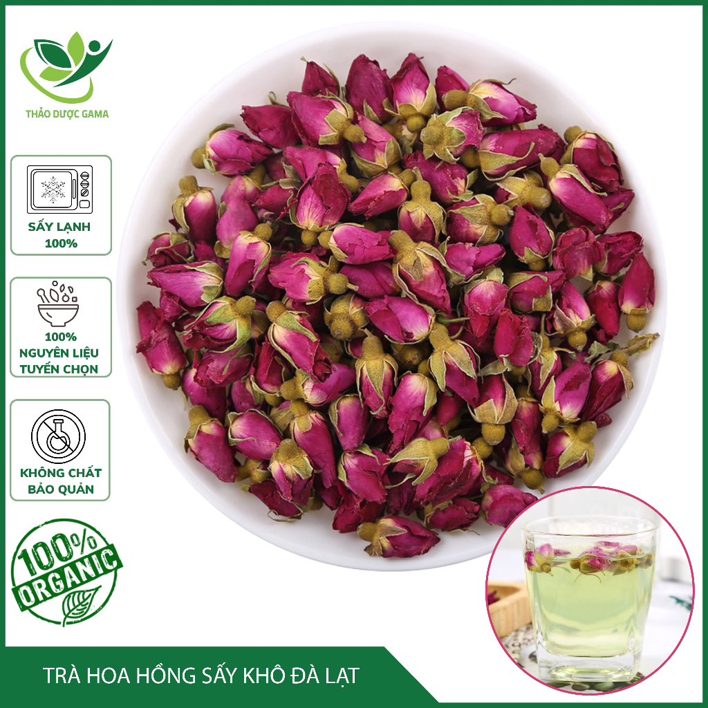 Trà hoa hồng đà lạt sấy khô đẹp da, giảm stress, thải độc, chống lão hóa gói 200gr thảo mộc gama