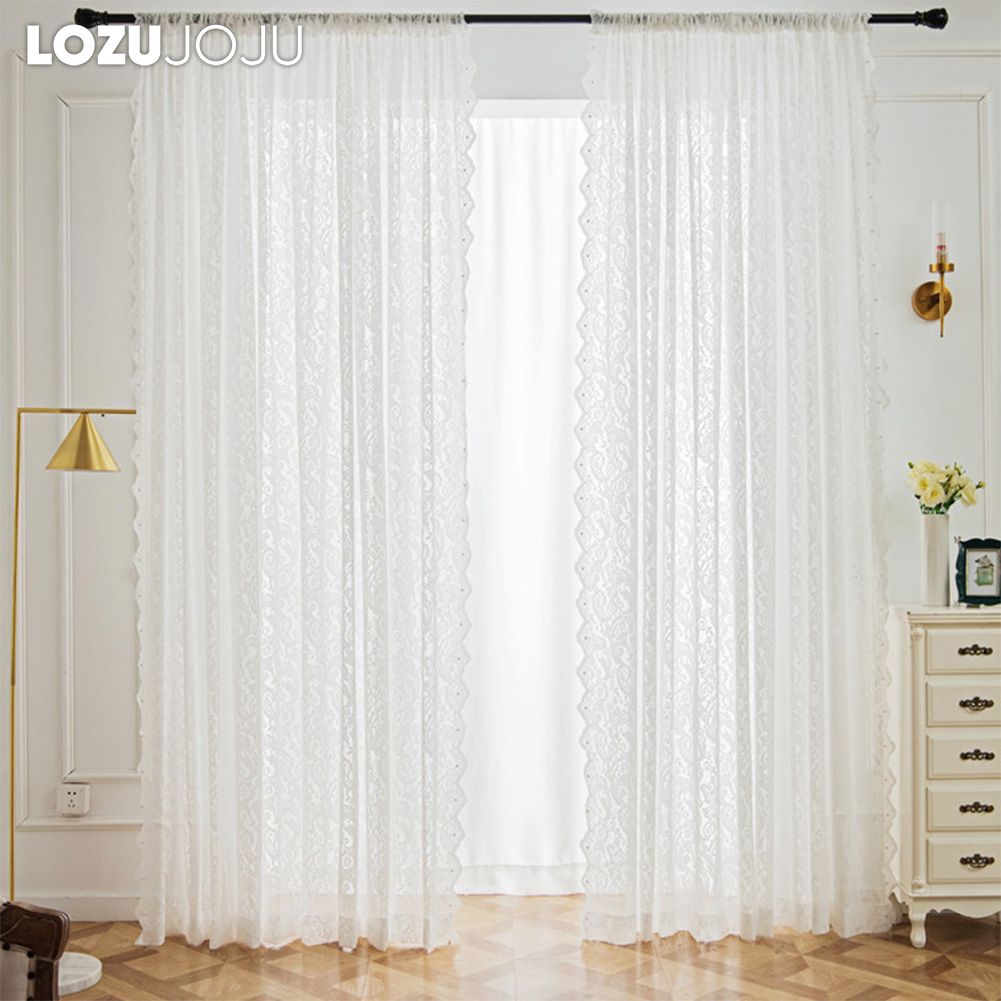 1PC LOZUJOJU White Lace Sheer Curtains for Windows French Lace Modern