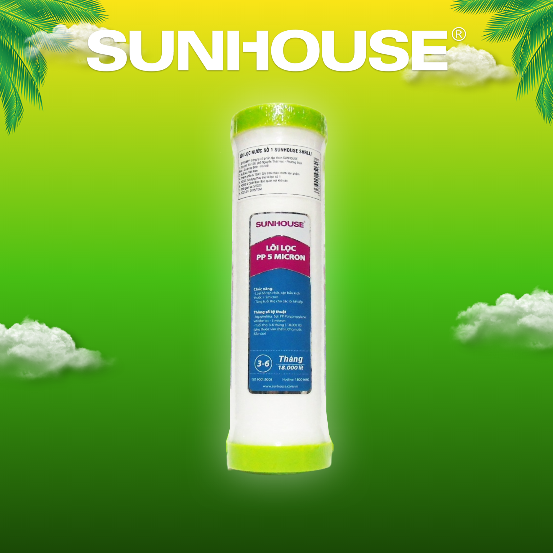 Bộ 3 lõi lọc nước SUNHOUSE số 1, 2, 3