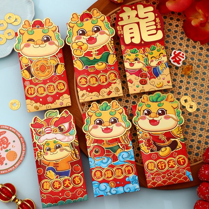 2025新年蛇年烫金红包袋利是封红包封长款 [1包 6个/张] 2025 CNY Red Packet Angpow Angpau ...