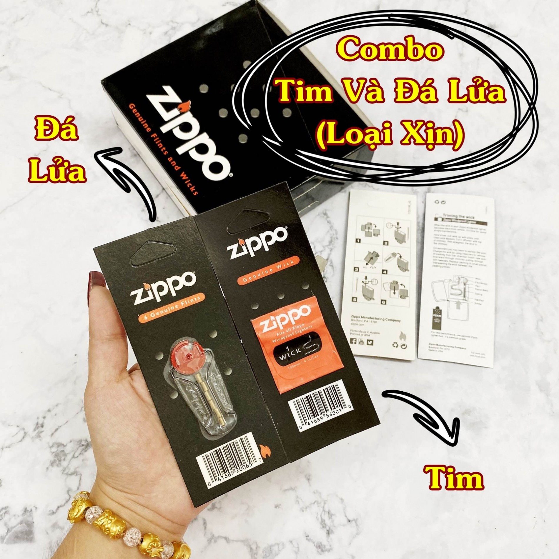 Combo tim và đá bấc zippo chính hãng