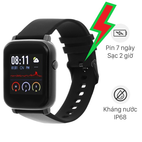 Đồng hồ thông minh BeU B1 Đen - hồng