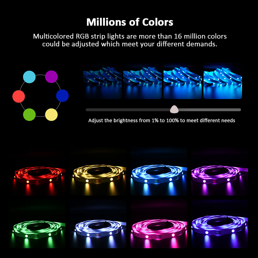 LED Strip RGB Music Sync Color Changing Sensitive Built-in Mic, App LED ...