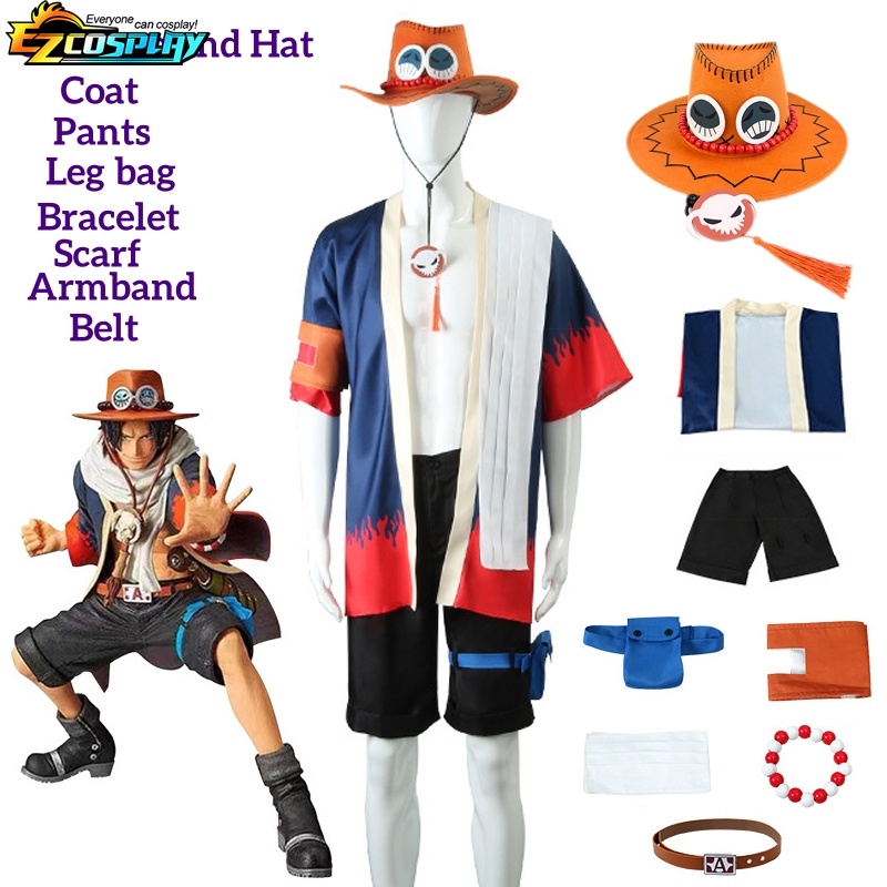 One Piece Portgas Ace Cosplay Costumes Anime Kimono Uniform
