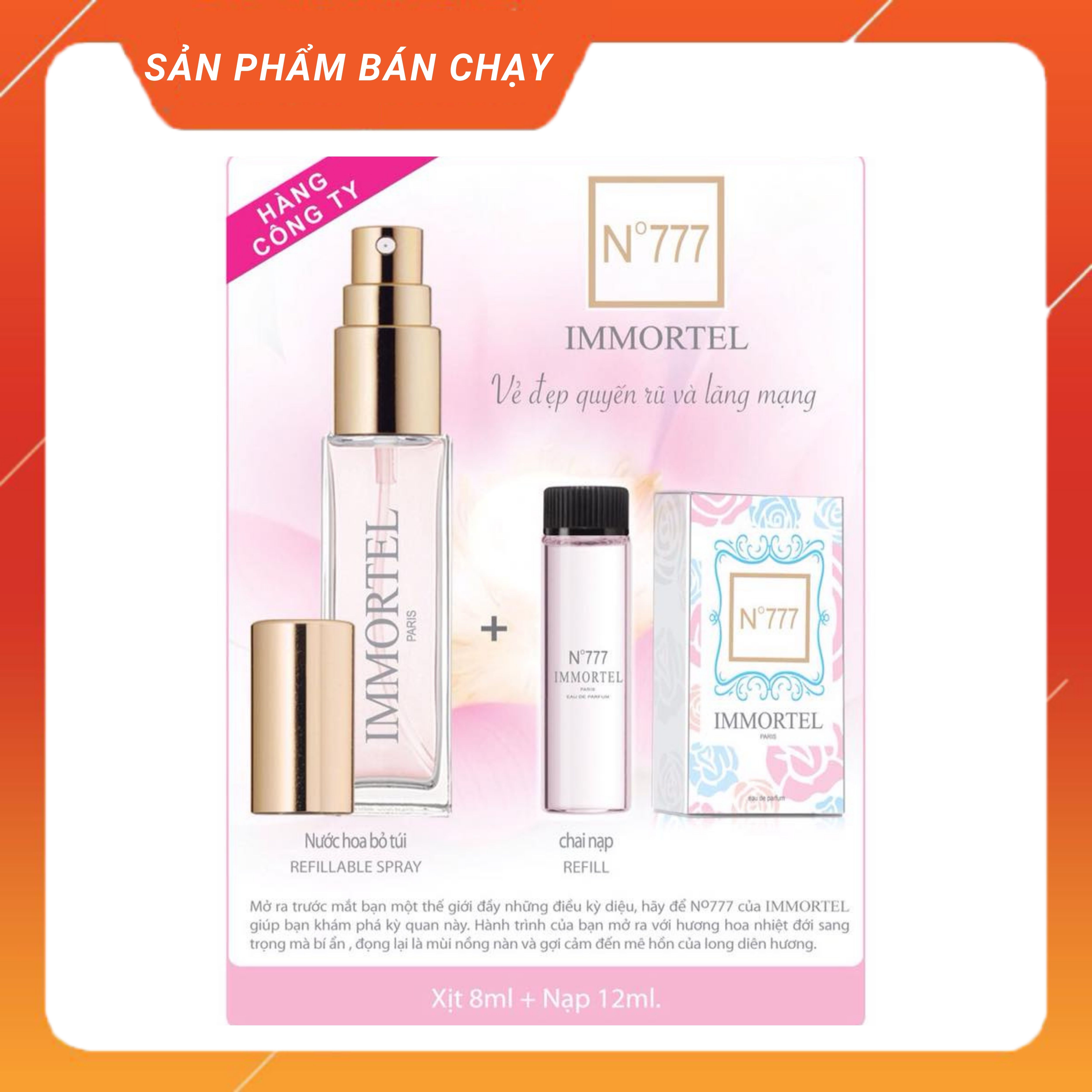 Nước Hoa IMMORTEL No 777 (GỒM CHAI XỊT 8 ml + CHAI NẠP 12 ml) Eau de parfum