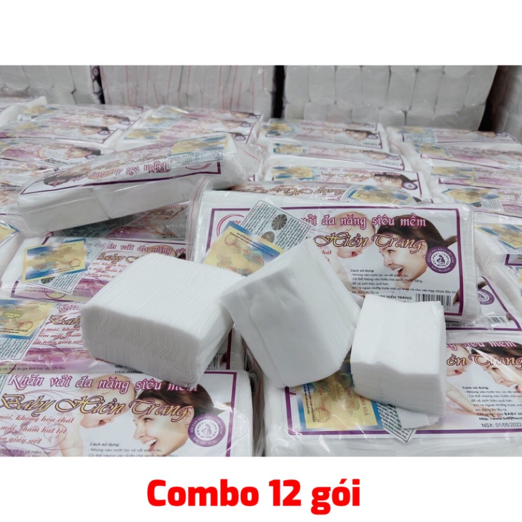 Bộ khăn giấy khô vải đa năng baby hiền trang 12 gói