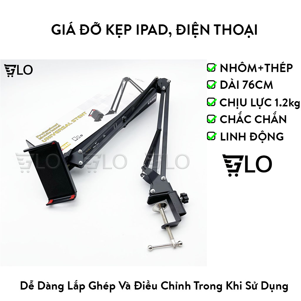 Giá đỡ kẹp ipad, máy tính bảng, điện thoại, nintendo switch stands để đầu giường, cạnh bàn xoay 360 độ
