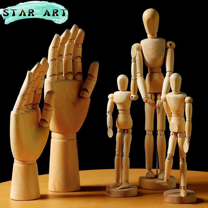 Wooden Pine Movable Hand Joint Model for Art Mannequin Sketch Reference Home Decor Left Hand 