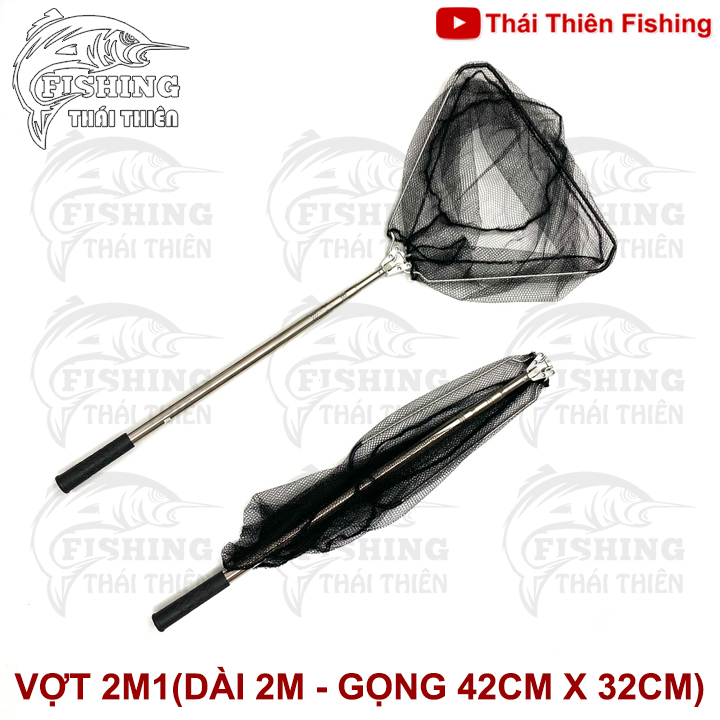 Vợt Vớt Cá Tam Giác Inox Rút, Gấp Gọn Lưới Mùng Lỗ 5mm Dài 1m8, 2m1
