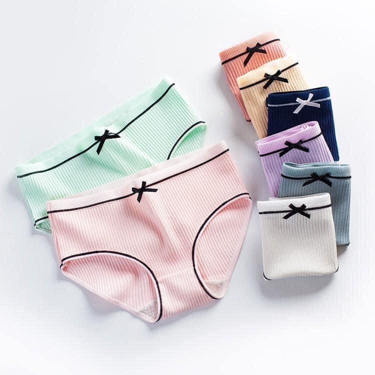 Quần lót nữ cotton tăm, Combo 5 quần chíp đính nơ đen kháng khuẩn siêu xinh