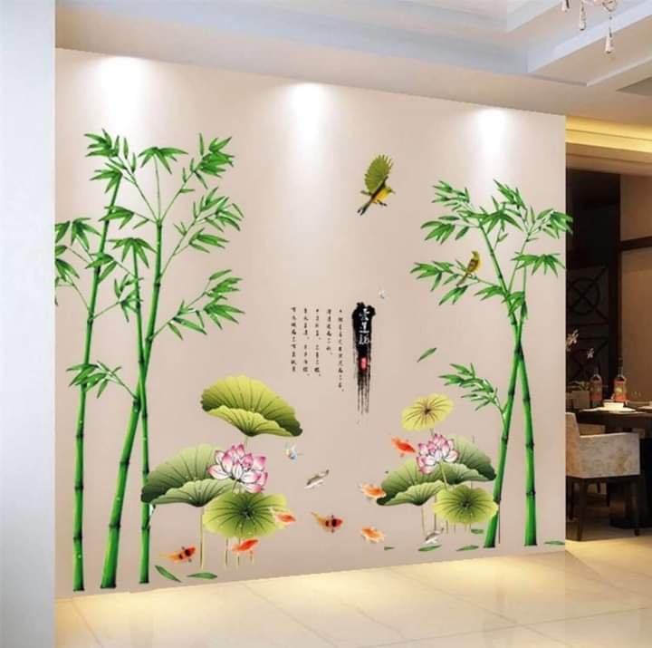 DECAL DÁN TƯỜNG TẾT BỤI TRÚC VÀ ĐẦM SEN TO