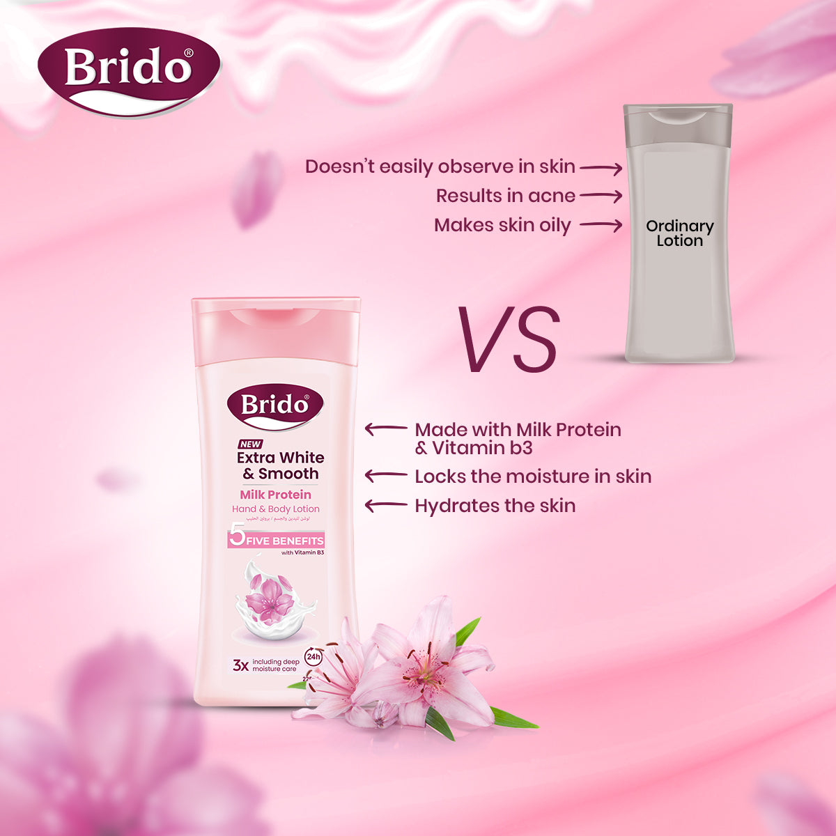Brido Milk Protein Body Lotion (Extra White & Smooth) - 225ml
