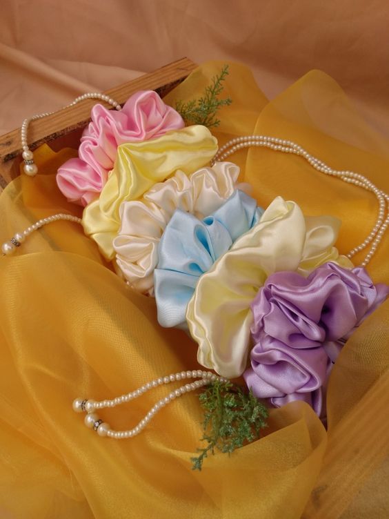 Dây cột tóc vải scrunchies lụa cao cấp màu da pastel, nude, nhiều size