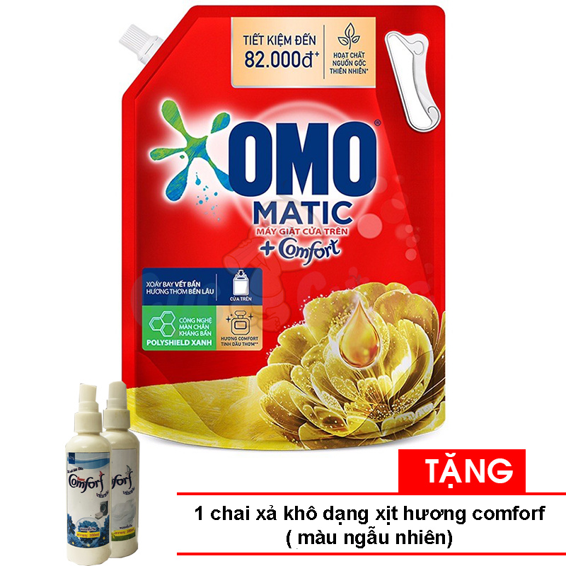 Nước giặt OMO Matic hương Comfort 3.6 kg - máy giặt cửa trên tặng 1 chai nước xả khô hương comfort mùi ngẫu nhiên