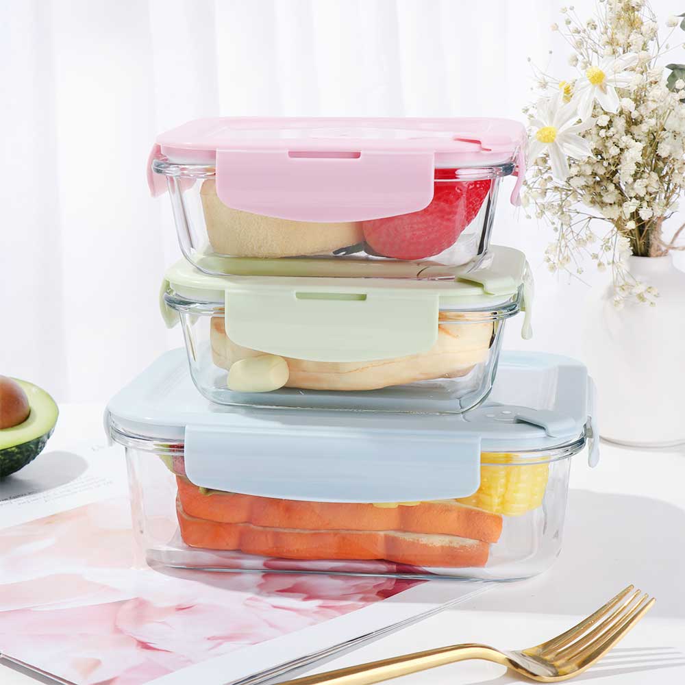 Tableware Freezer Dishwasher 410/700/1040ml 3 Colors Glass Lunch Box  Microwave Oven Safe Food Storage Containers Airtight Lid Container PINK  700ML