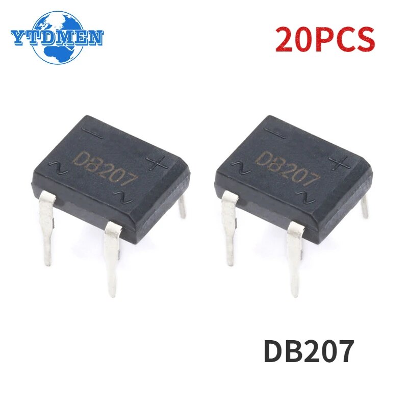 20 PCS Diode Bridge Retifica DB207 DIP-4 DB207S DIP4 2A 1000V Power Diode Rectifier 1000V Electronic Components