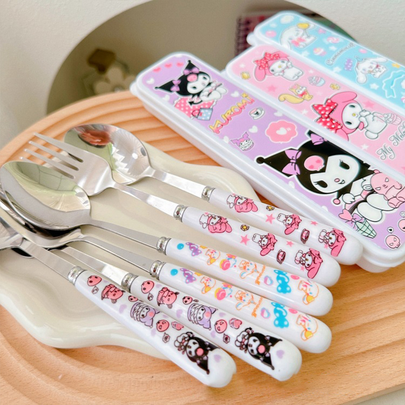 Kuromi Kids Lunch Trio Cutlery Fork Spoon Chopsticks Sanrio Japan 2023 –