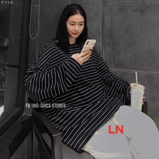 Áo kẻ thụng tay dài LN12