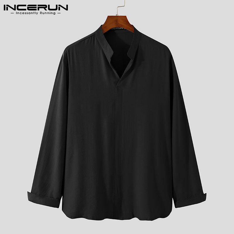 INCERUN Mens Long Sleeve Henley Shirts Business Cargo Office Tee Tops Blouse