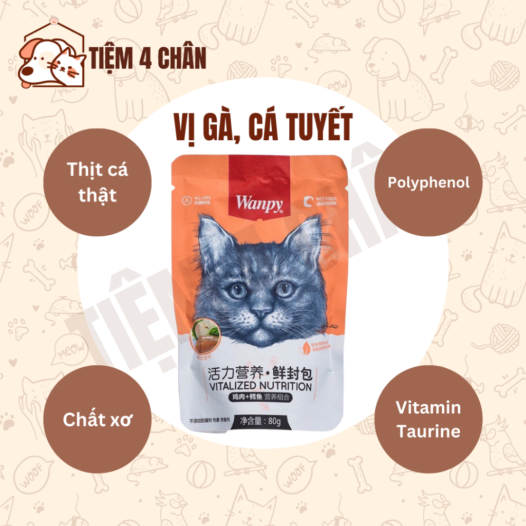 (Freeship) Combo 10 gói pate thức ăn ướt cho mèo Wanpy đủ vị