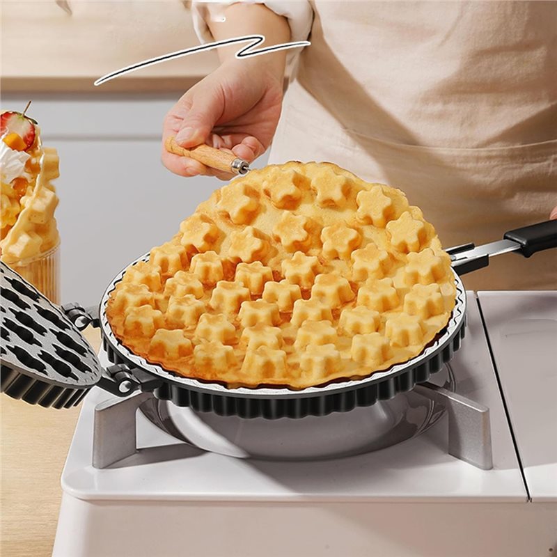 Aluminum Alloy Bubble , Nonstick Double Side Flower Pattern Egg Waffler Iron, Ice Cream Cone Maker.
