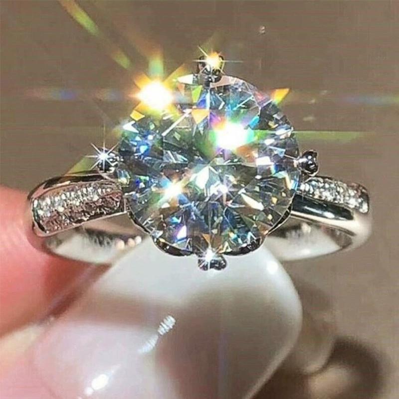 创意网红皇冠戒指 经典豪华圆包款闪亮锆石指环 结婚订婚首饰
