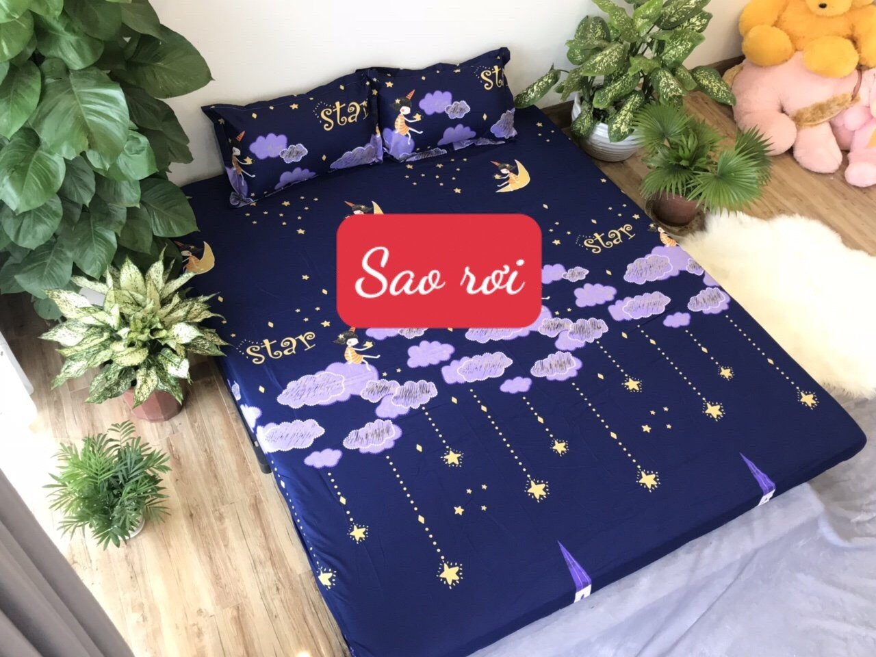 [HCM][Bộ ga gối 3 món]Bộ Ga Gối Cotton PoLy Hàn Quốc 1m2 1m4 1m5 1m6 1m8 lá trắng nền đen