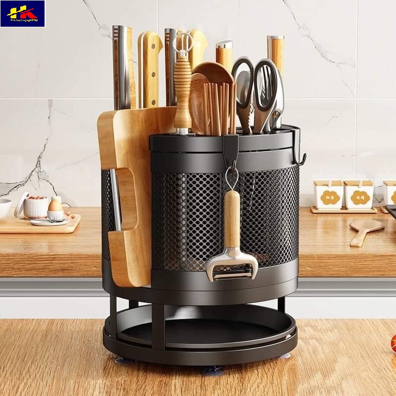 Kệ để dao thớt tròn đa năng, Giá đựng đồ đa năng xoay 360 độ chất liệu thép không gỉ - Hồng Kỳ