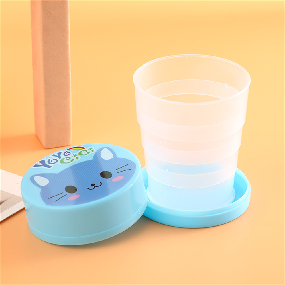 Folding Cup Telescopic Plastic Water Cup Outdoor Portable Mouthwash Cup Travel Drinking Plastic Cup 100ML Cartoon Pink Rabbit Pattern Water Cup