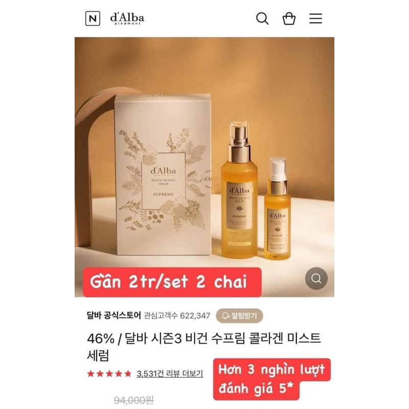Xit khoáng serum D'alba dòng tru.ffle 50ml