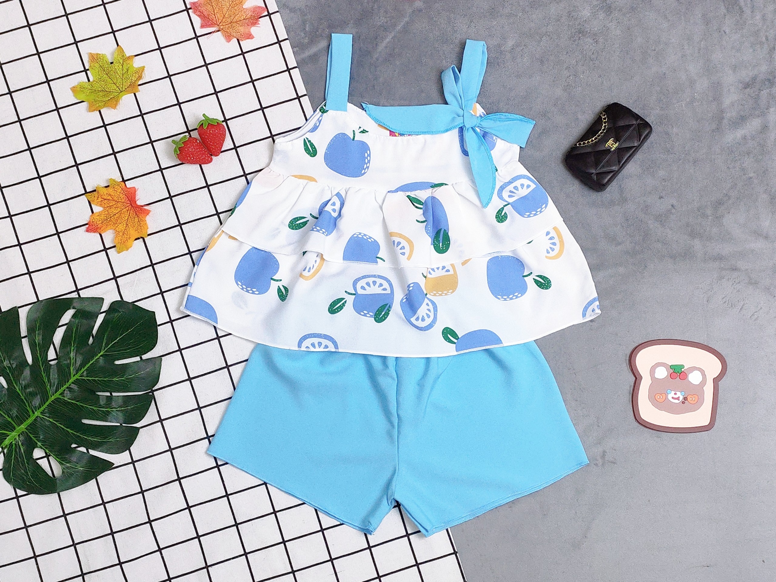 Bộ Lụa Tầng Phối Nơ Bé (6-18kg) (giao màu ngẫu nhiên)