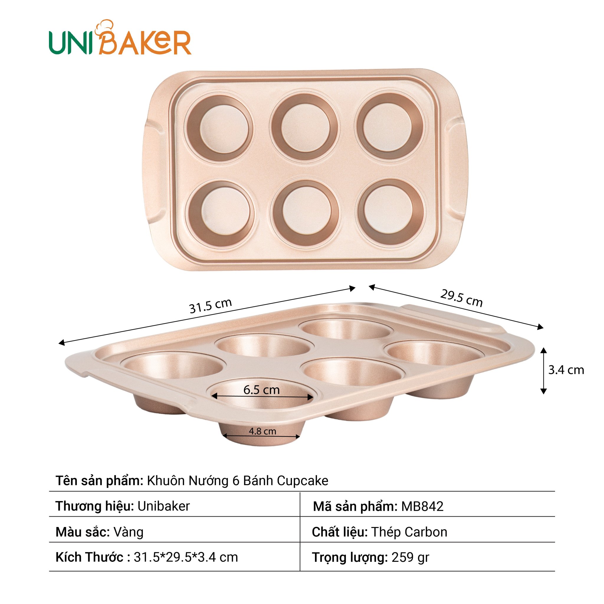 Khuôn nướng 6 bánh Cupcake Unibaker