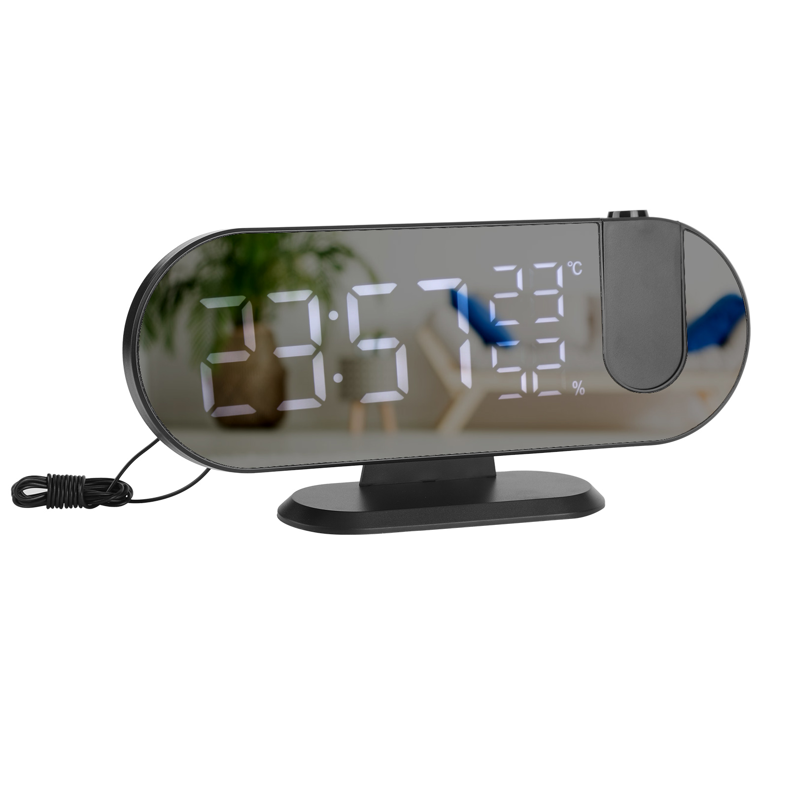 LED Projection Clock 180 Degree Projector Temp Humidity Display Digital Alarm Clock for Office Room