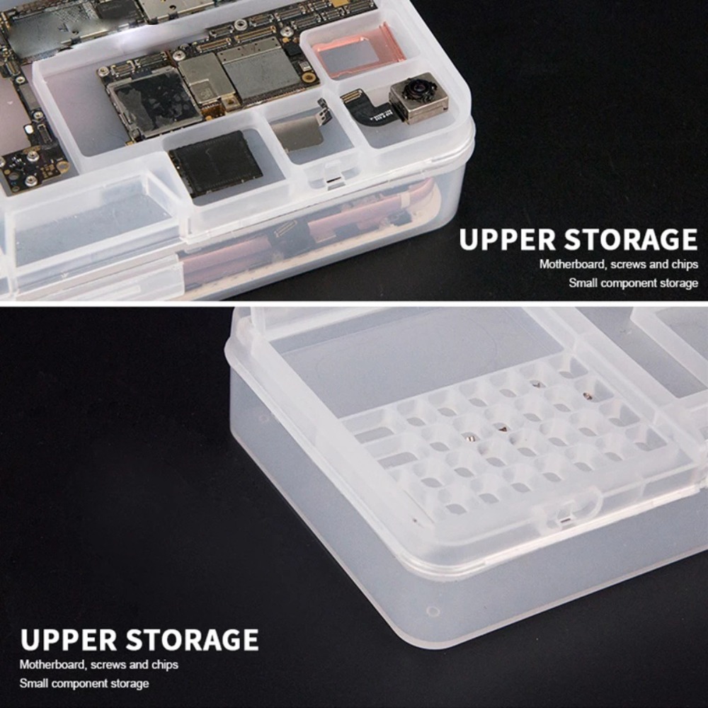 AAVGH PVC Flip Storage Box Two-layer Rectangle Mobile Phone Repair Storage Box High-capacity Component Tool Packaging Box for Mobile Motherboard/Small Screw/Component