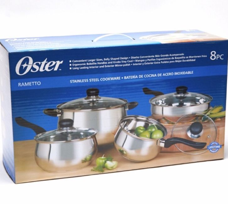 Oster Rametto 8-Piece Stainless Steel Kitchen Cookware Set with Glass Lids  - 20011274